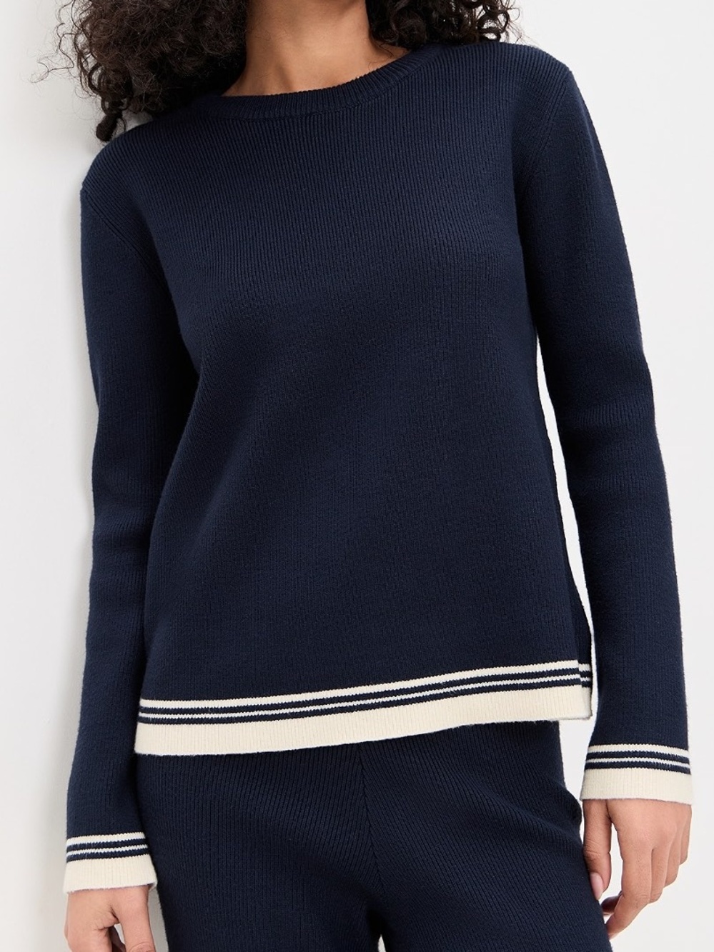 English Factory Contrast Striped Knit Top Sweater Small Navy Blue White